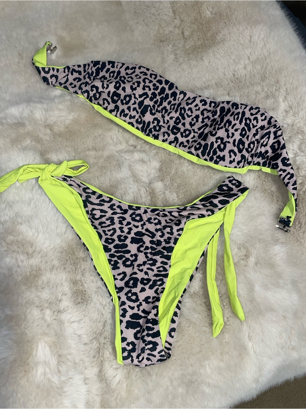 Leopard Print Swim Top with Neon Yellow Trim